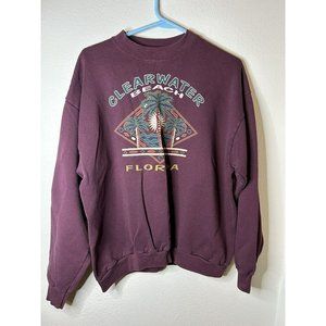 The Sun ClearWater Beach Florida Crew Neck Sweater Burgundy Made In USA Size XL